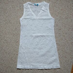 FRESH PRODUCE Shift Dress Cover Up S White Eyelets Sheer Mini Beach*FLAW